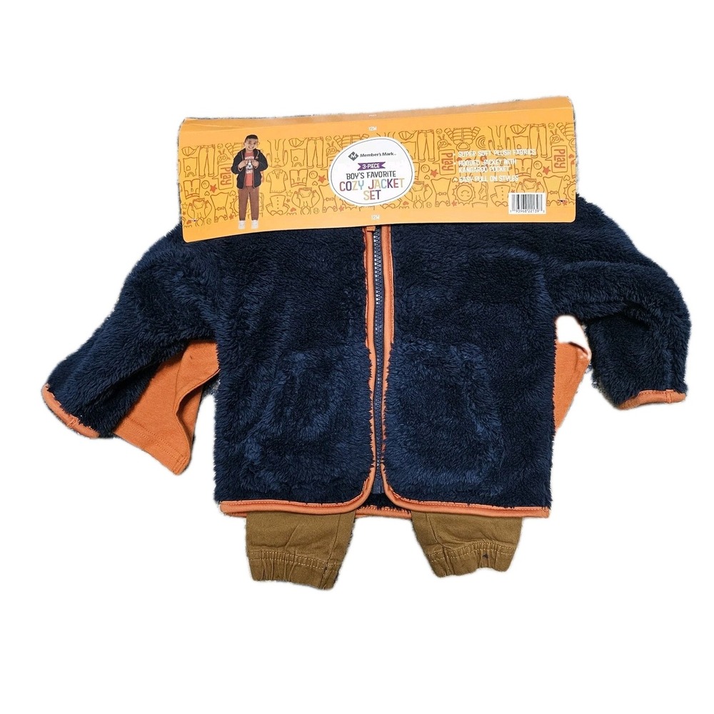 Member's Mark Jacket Set Boys 18M Navy Orange Cozy‎ Adventure Awaits 3-Piece